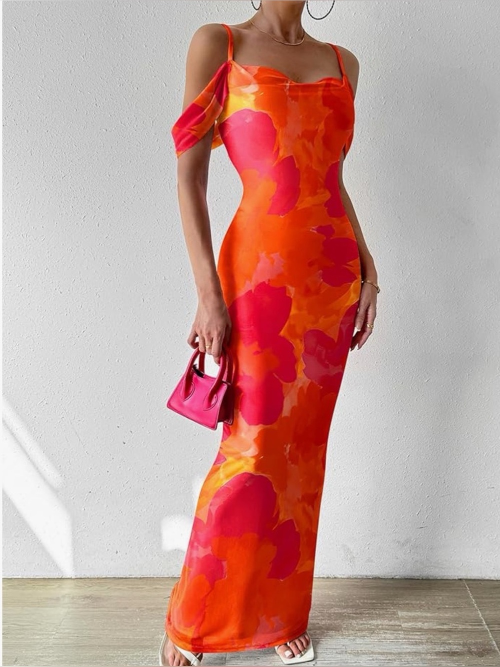Elegant Orange and Red Maxi Dress